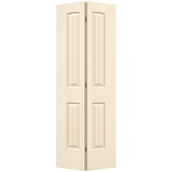 Codel Doors 36" x 80" Primed 2-Panel Arch Top V-Groove Santa Fe Molded Hollow Core Bifold Door and Hardware 3068MHCSANBF